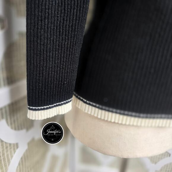 Talbots Petites Black and Cream 3/4 Sleeve Ribbed Pull Over Sweater Size Small - Picture 5 of 9